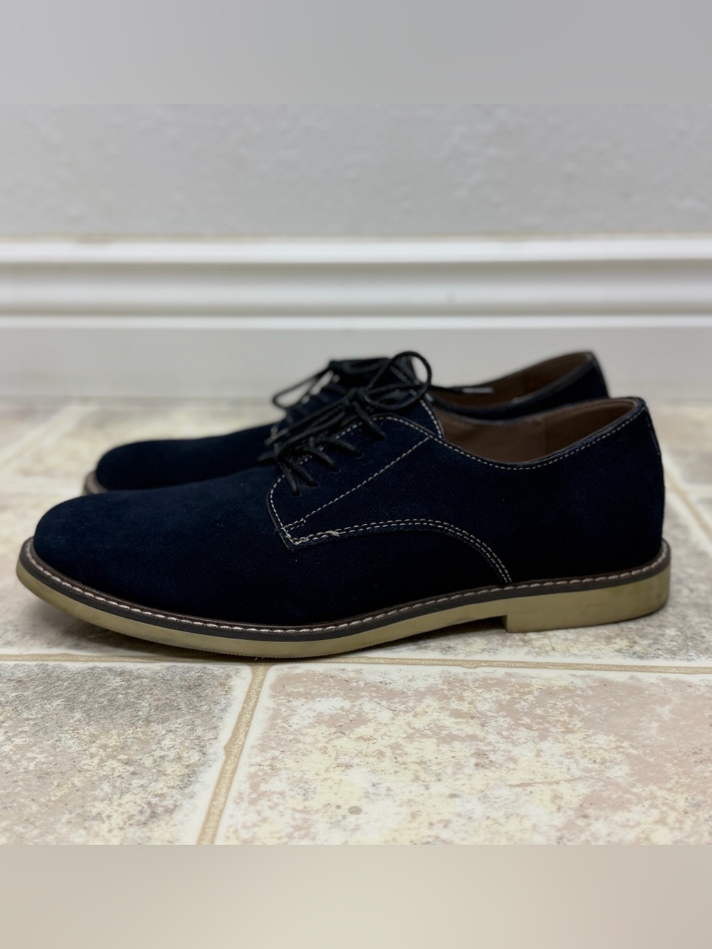 Banana Republic Navy Suede Derby with Tan Sole